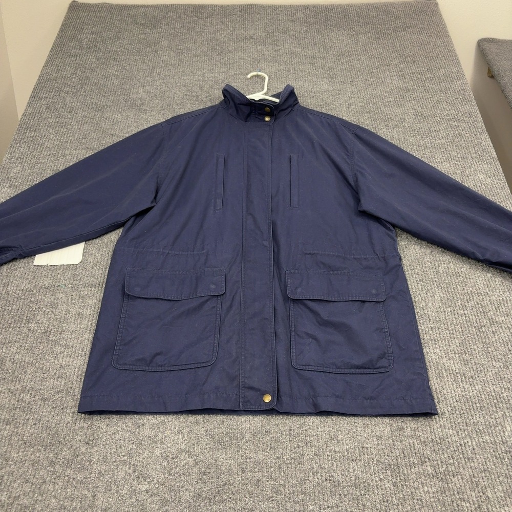 Vintage Lands End Barn Jacket Womens L Navy Blue Polyester Cotton Field Coat